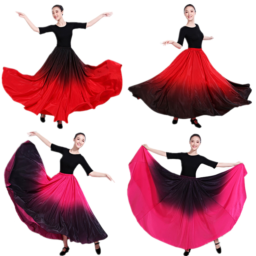 댄스 의상 스페인어 그라디언트 우아한 플라멩코 스커트 드레스 여성용 집시 플러스 사이즈 볼룸 투우 성능 의류